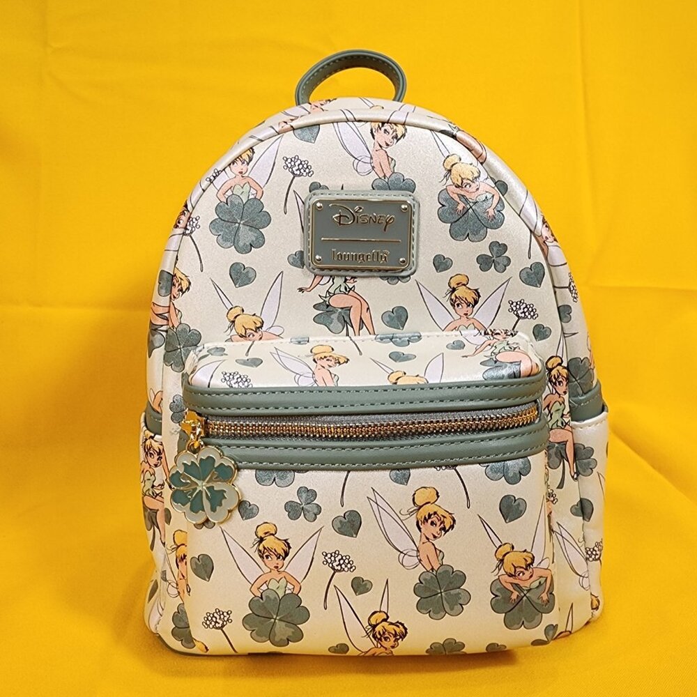 Loungefly Disney Tinker Bell 4-Leaf Clover Mini Backpack Peter Pan Fairy Glitter